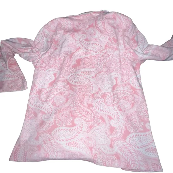 Ellen Tracy Pajama Set Button Front Shirt Pink Paisley Shabby‎ Chic Cottage L - Image 3