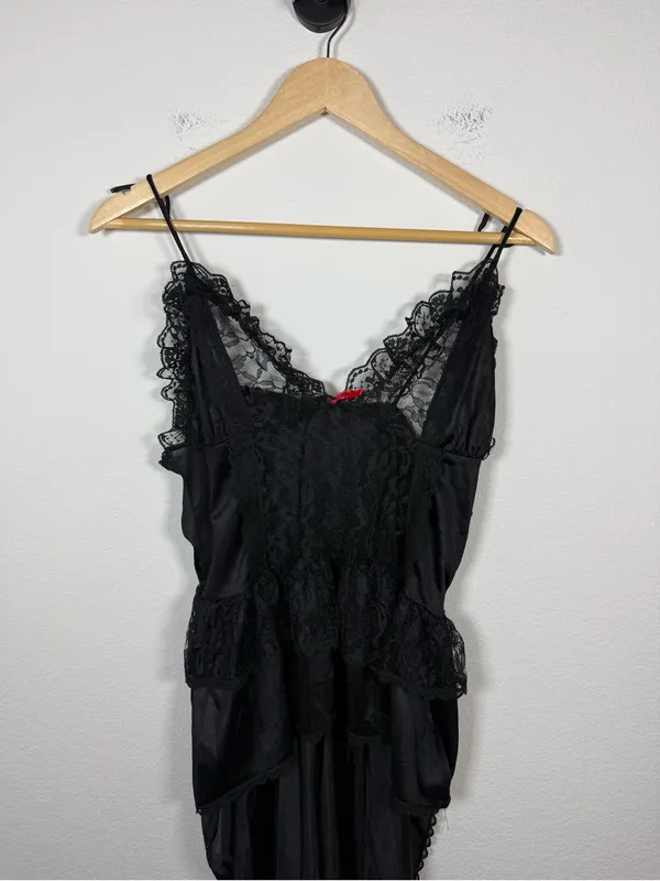Vintage Stroke of Midnight Black Lace High Low Babydoll Lingerie Top Size L - Image 3