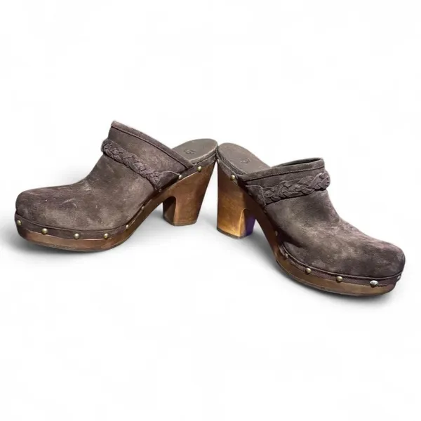 UGG Kaylee Clogs Womens Size 11 Brown Suede Wooden Heel Studded Boho Mule - Image 4