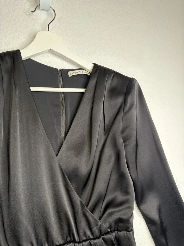 Alice + Olivia Demo Long Sleeve Satin Romper with Ruffle Detail - Image 6