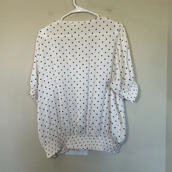 Summersalt Womens Polka Dot Puff Sleeve Top XL V-Neck Smocked‎ Hem Cream NWOT - Image 9