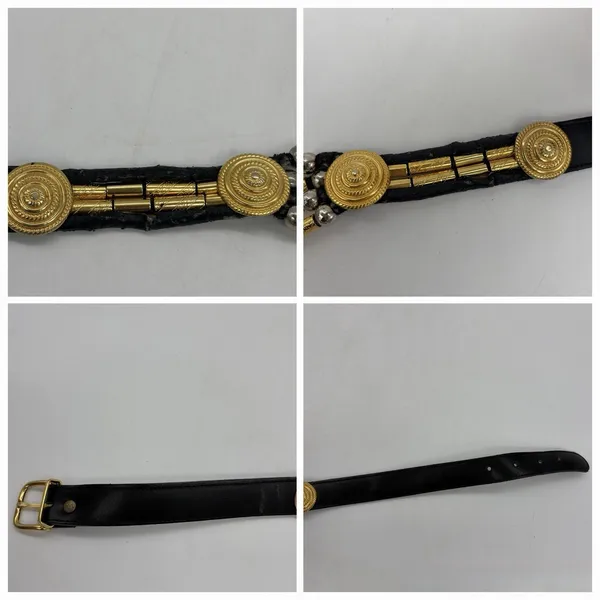 Vintage Avignon Womens M Belt Black Leather Silver & Gold Beading Boho Western - Image 4