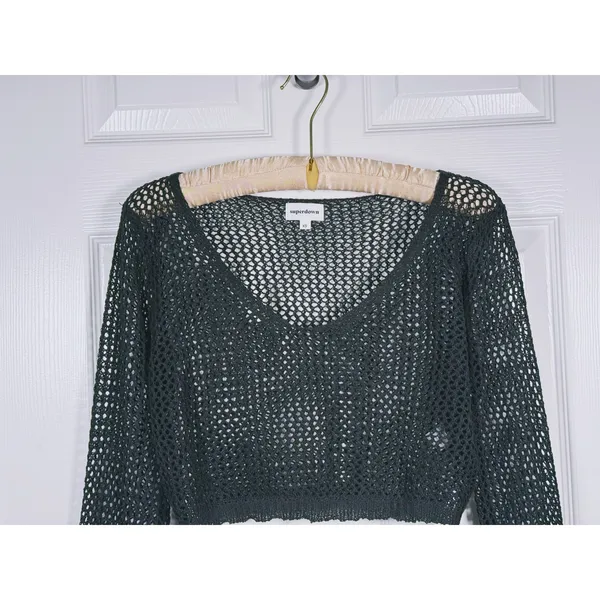 Superdown Whimsigoth Crochet Open Knit Crop Top XS Black Y2K Festival Rave Goth - Image 5