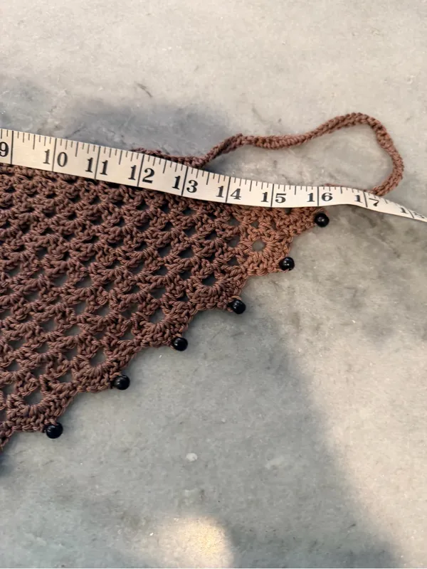 Handmade Crochet Wood Beaded Kerchief Head Scarf Cotton Boho Bandana Cottagecore - Image 5