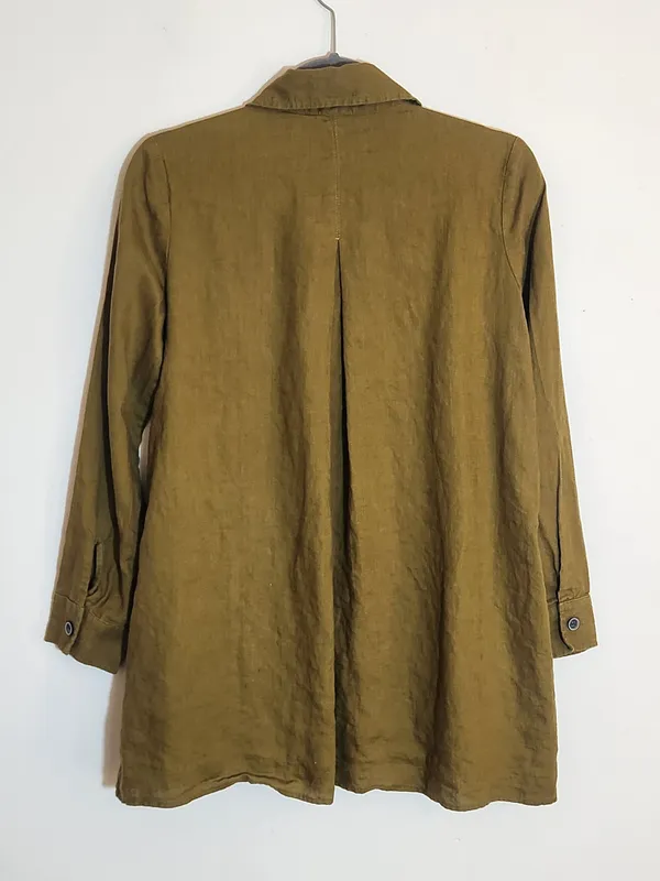 Lisa Bayne Olive Green Linen Asymmetrical Hem Tunic Size XS - Image 4