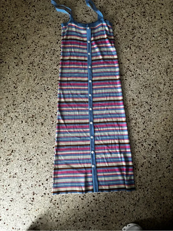 FRNCH Tania Stripe Ribbed Midi Dress colorful pastel striped patte large - Image 3