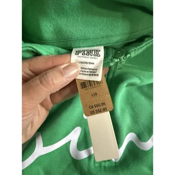 Pink Victorias Secret NWT Logo Green Quarter Zip Sweatshirt Sz L - Image 7