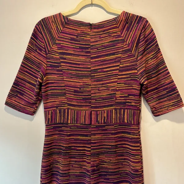 Trina Turk Striped Jersey 3/4 Sleeve Knee Length Fitted Sheat Dress Maroon Brown - Image 6