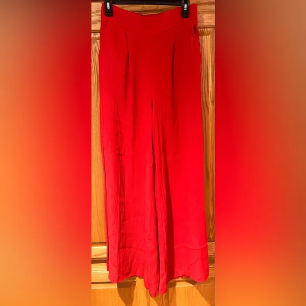 Free People Gia Red Crepe‎ Strapless Flounce Top & Wide Leg Pants Set Size Small - Image 8