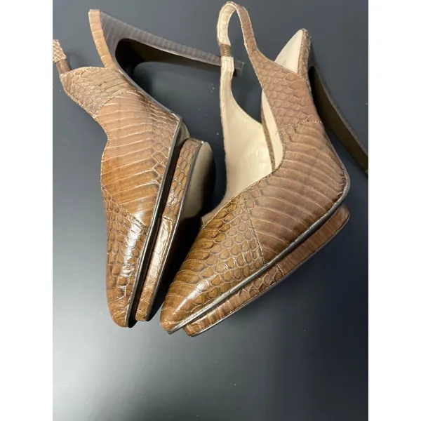 Neiman Marcus Women's Laine Brown Leather Snakeskin look 5" Heels - SKU 1932 - Image 4