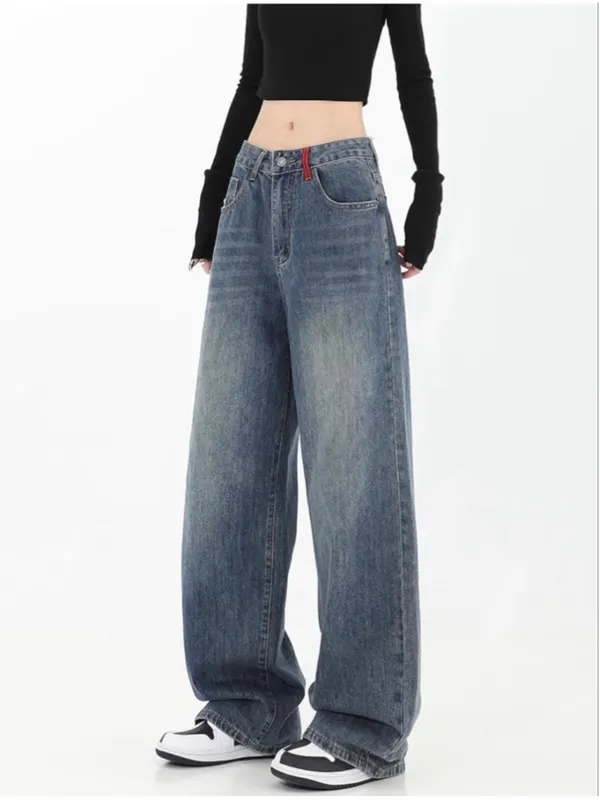 NEW Street Fashion Loose Jeans Y2k Rivet Star Gothic Loose Denim S - Image 4