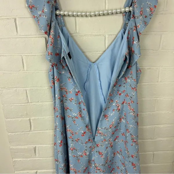 Lulus Radiant Rosa Light Blue Floral Print Ruffled Mini Dress Size M - Image 9