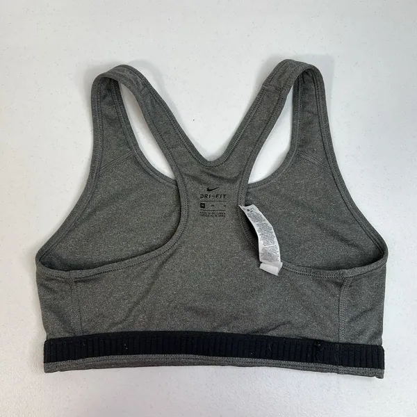 Nike M Medium Sports Bra Racerback Center Swoosh Logo Gray Black Workout Fitness - Image 7