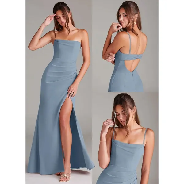 Azazie Leonis Dusty Blue Sheath Strapless Chiffon removeable strap evening gown - Image 2