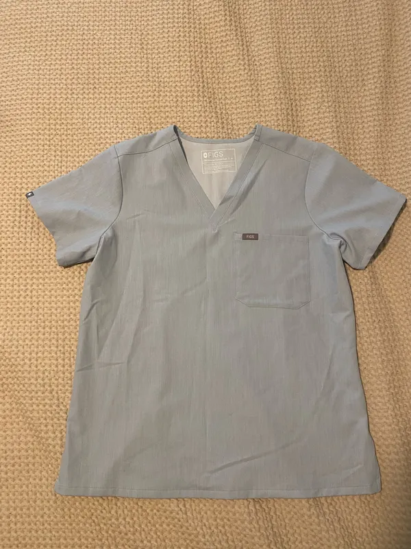 FIGS Chambray Scrub Top Light Blue - Image 2