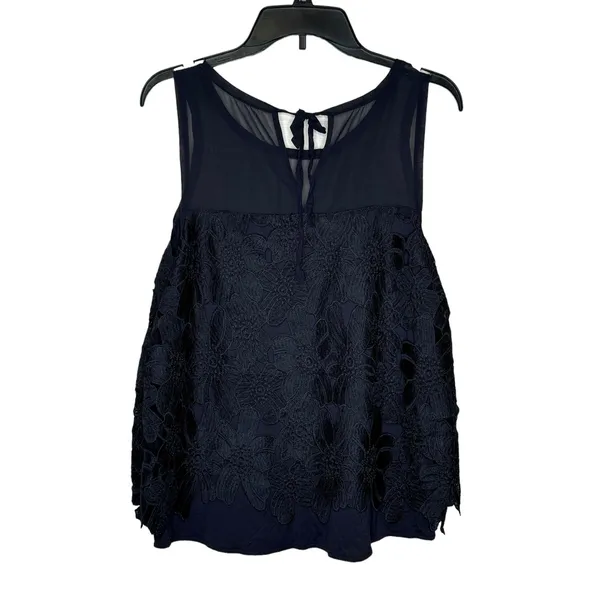 Ann Taylor Women's Top Embroidered Floral Sleeveless Tie Back‎ Crew-Neck Medium - Image 6