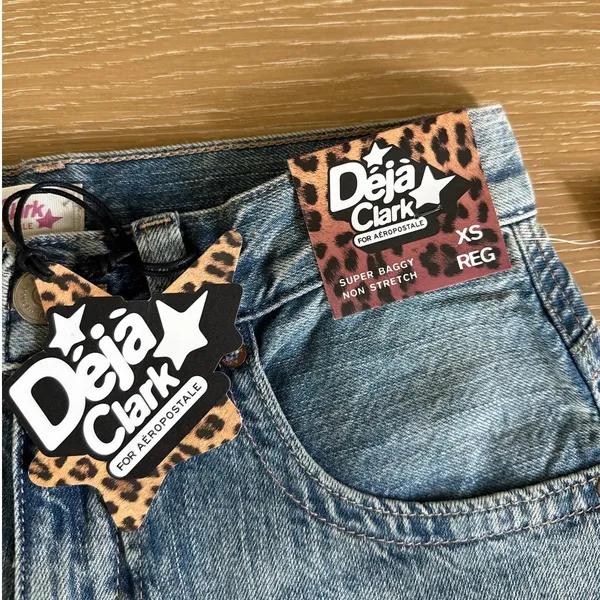 Deja Clark for Aeropostale Jeans Low Rise Baggy 8 Ball Cherries Size XS Blue - Image 3