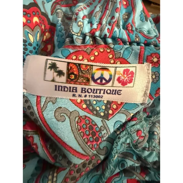 IndiaBoutique Sari Short Dress Coverup Paisley Turquoise Red OneSize boho resort - Image 7