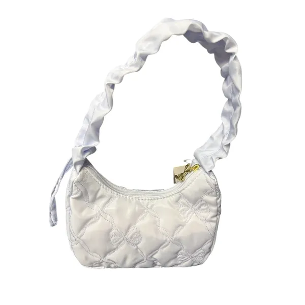 LoveShackFancy Small Light Lavender Quilted Bow Shoulder Bag Zip Gold - Image 4