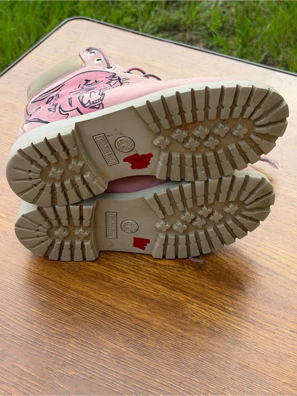 Timberland Pink 6 Inch Boots Girls US 6.5 Custom Art Leather Lace Up - Image 11