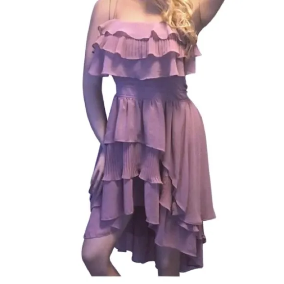 Double Zero Dusty Rose Hi Lo Ruffle Dress Large Layered Asymmetrical - Image 2