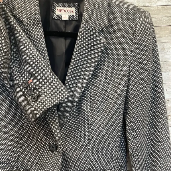 Merona Womens 2 Blazer Black White Gray Wool Blend 1 Button Professional‎ Jacket - Image 2