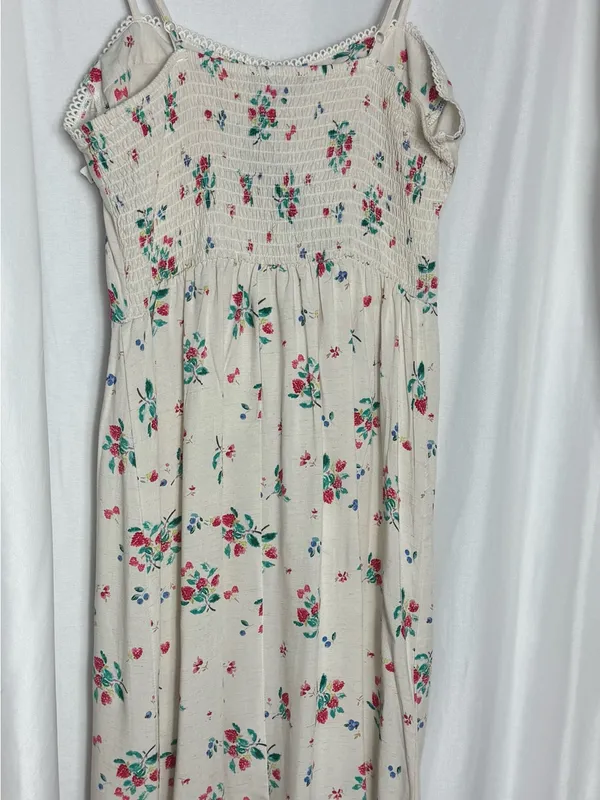 Floral Cream summer garden party linen blend Spaghetti Strap Midi Dress M NWT - Image 4