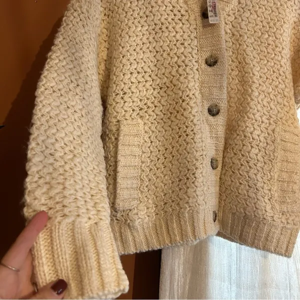 Madewell Wool Bomber‎ Cardigan Sweater Chunky Knit Cream Fisherman $148 NWT XXS - Image 4