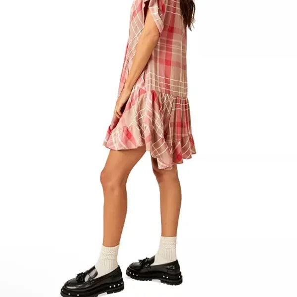 Free People Agnes Plaid Cotton Minidress size‎ small - Image 4