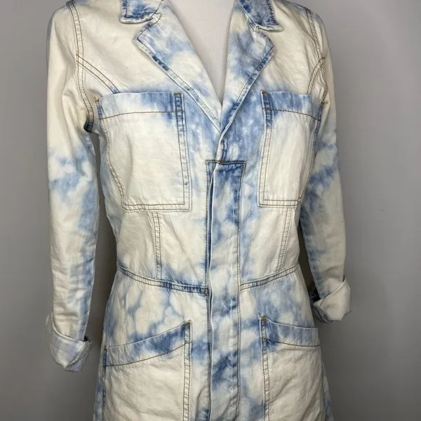Signature 8- White & Blue Jean Long Sleeve Romper - Image 4