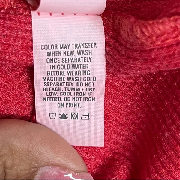 Aerie Henley thermal women’s M red waffle knit distressed neckline long sleeve - Image 5