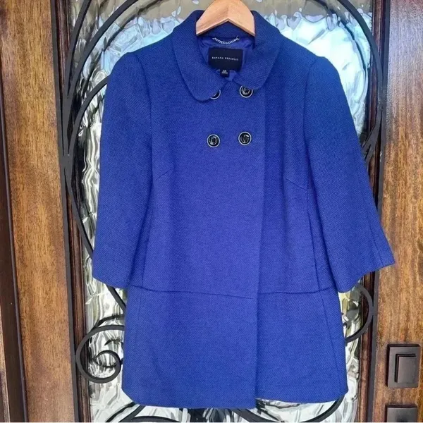 Banana Republic Royal Blue Wool Blend Double-Breasted Coat | 3/4 Sleeve Vintage Style XS - Image 2