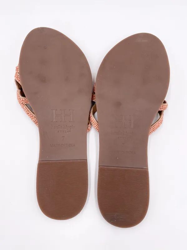 Haute Hippie Beaded Embellished Slide Sandals Women's Size 7 Peach Pink Bohemian - Image 11