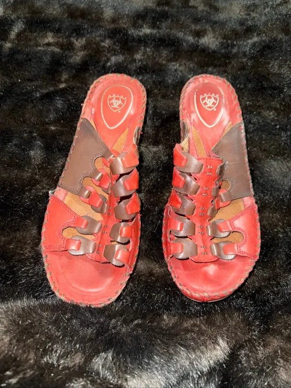 ARIAT Red Leather Sandals Size 9 strappy huaraches shoes - Image 2