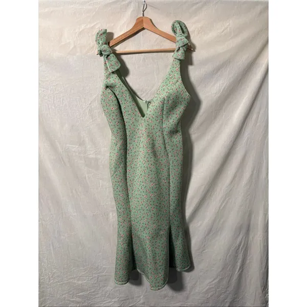 ASOS Mint Green Floral Midi Dress US 12 Tie Strap Scuba Cottagecore NWT - Image 2