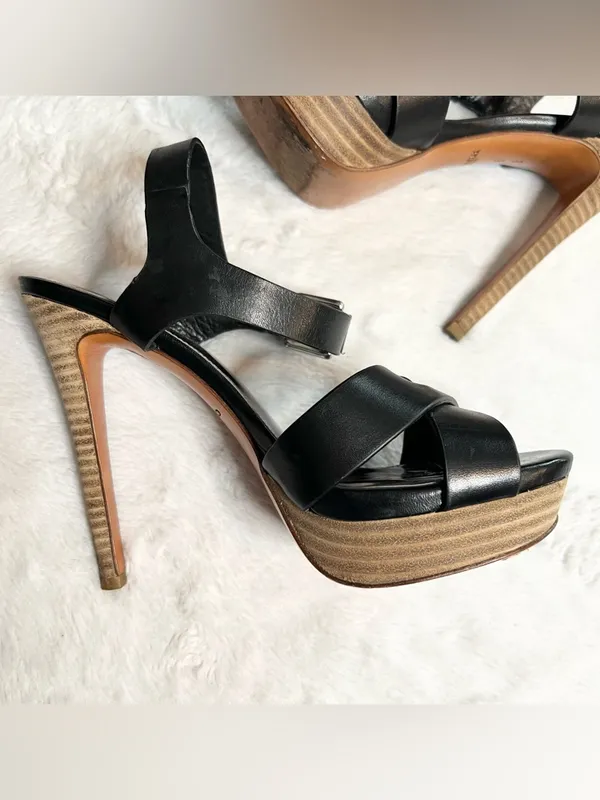 Coach Black Vegan Leather Crisscross Platform Stiletto Heel Dani Sandals Size 6 - Image 11