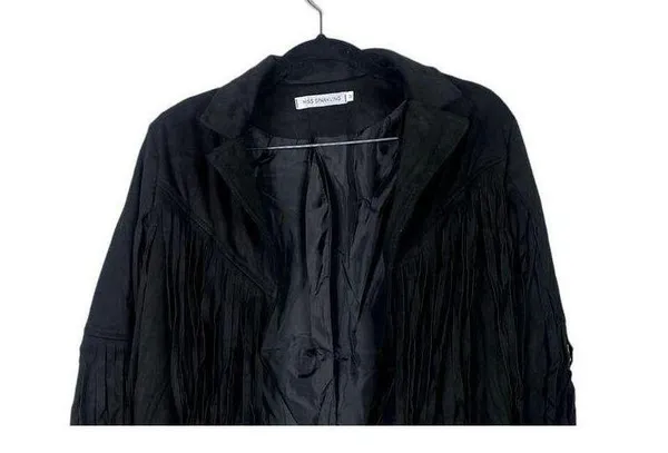 NEW! Western Fringe Soft Faux Suede Open Style Lined Jacket Coat M Black - Image 3