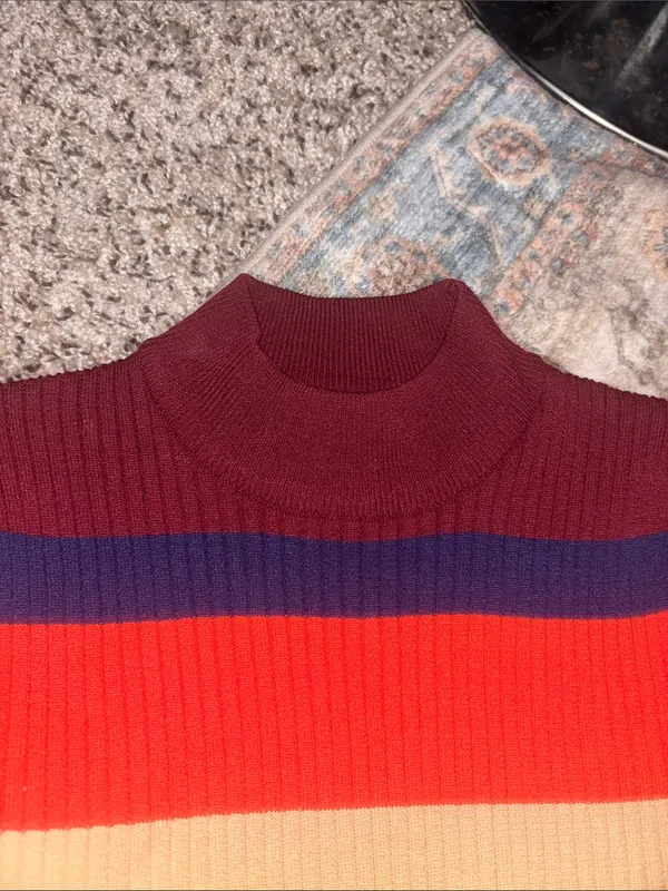 Juniors Love Star Striped Rib-Knit Mock Neck Fitted Sweater - Image 2
