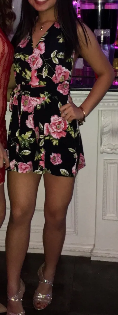 Express Halter Backless Floral Romper - Image 2