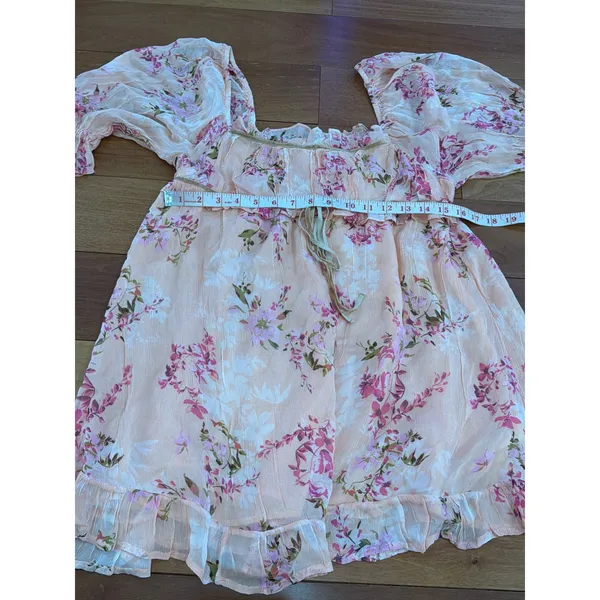 NWOT Free People Mini Dress Womens Peach Floral Ruffle Puff Sleeve S - Image 6