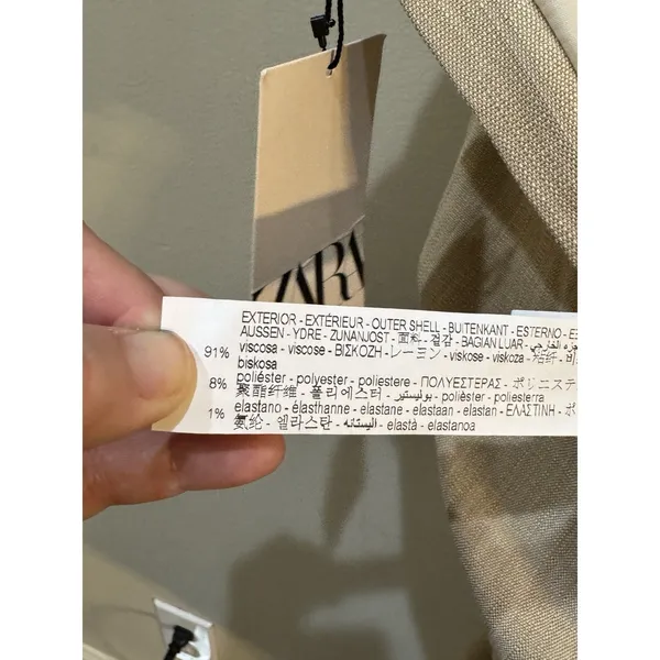 Zara Asymmetric Pencil Dress Slip‎ Midi Camel Taupe Beige Size XS Linen Feel - Image 10