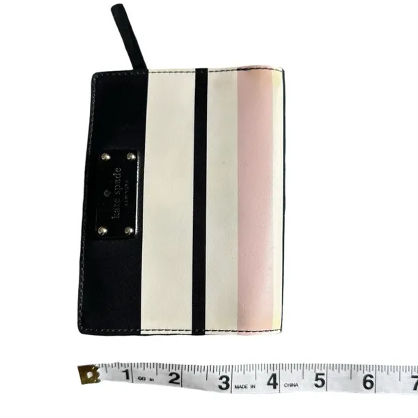 Kate Spade Striped Leather Bifold Wallet in Pink, Black and White - Image 6