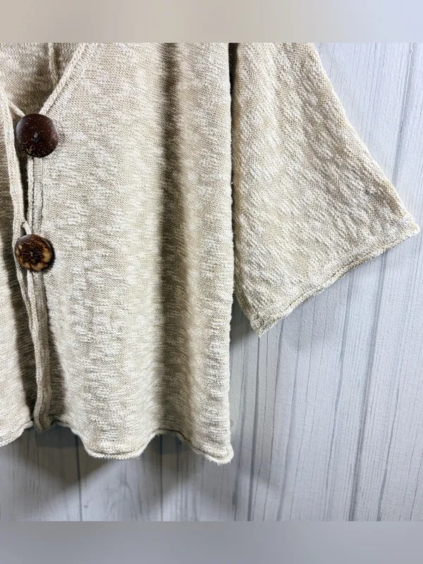 JM COLLECTION Oversized Beige Marled Knit Cardigan 1/2 Sleeve Boho Metallic, XL - Image 5