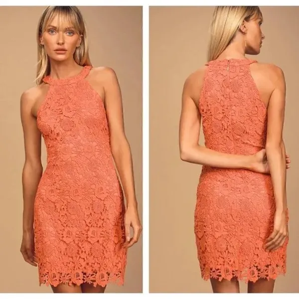 Lulus‎ Love Poem bright coral orange lace mini dress, size S, NWT - Image 10