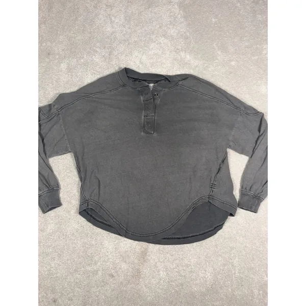 BDG Logan Oversized Cropped Long Sleeve Boxy Henley Top Gray S - Image 6