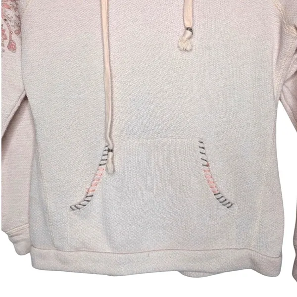 American Rag Cie Womens Pink‎ Floral Embroidered Beaded Knit Hoodie Sweatshirt S - Image 3