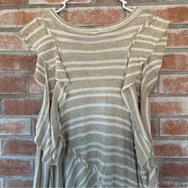 Free People Between The Lines Asymmetrical High Low Linen Dress Large Beige - Image 8