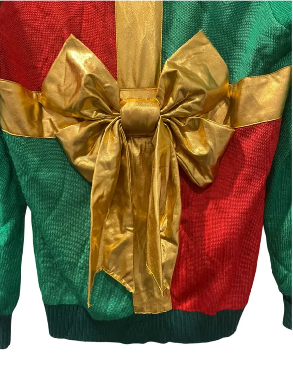 Tipsy Elves Christmas Present Ugly Christmas Sweater Gold Bow Small Unisex Red - Image 5