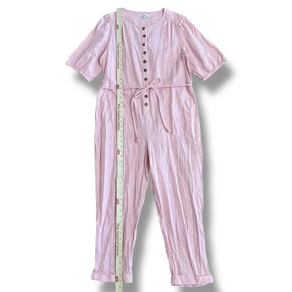 Madewell‎ Linen Blend Button Front Jumpsuit Pink Short Sleeve Pockets Women’s XL - Image 4