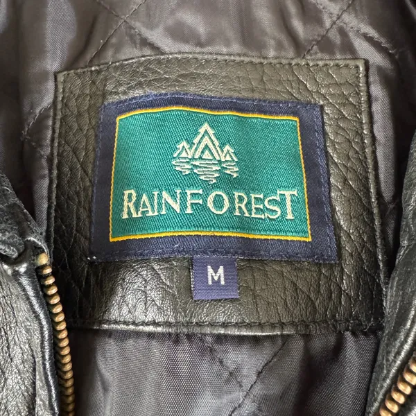 Vintage Rainforest Black Leather Jacket Quilted Lining Buckle Details Medium - Image 5
